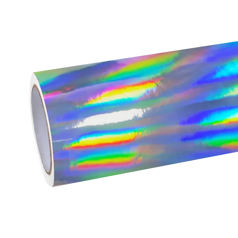Silver holographic chrome vinyl showing a mirror-like laser effect
