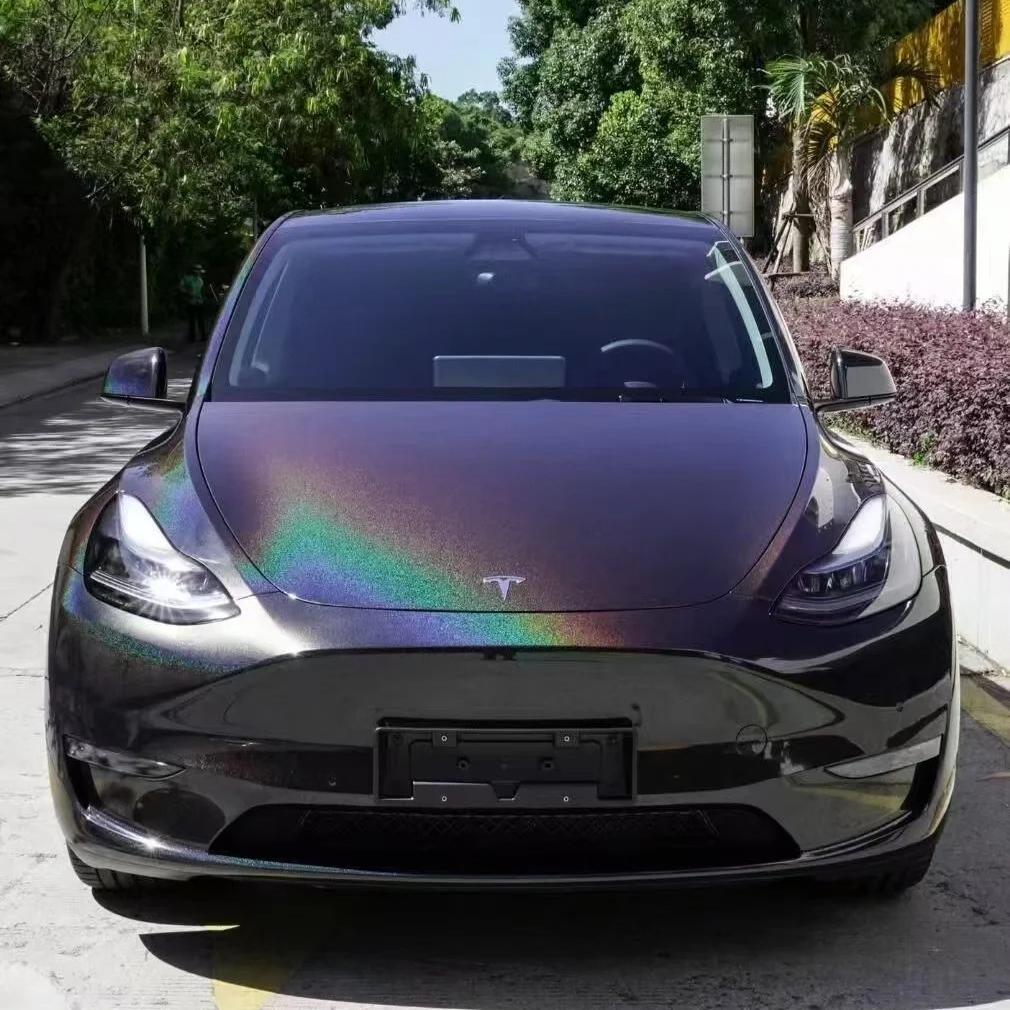 Gloss Metallic Rainbow Laser Black Car Vinyl Wrap PET