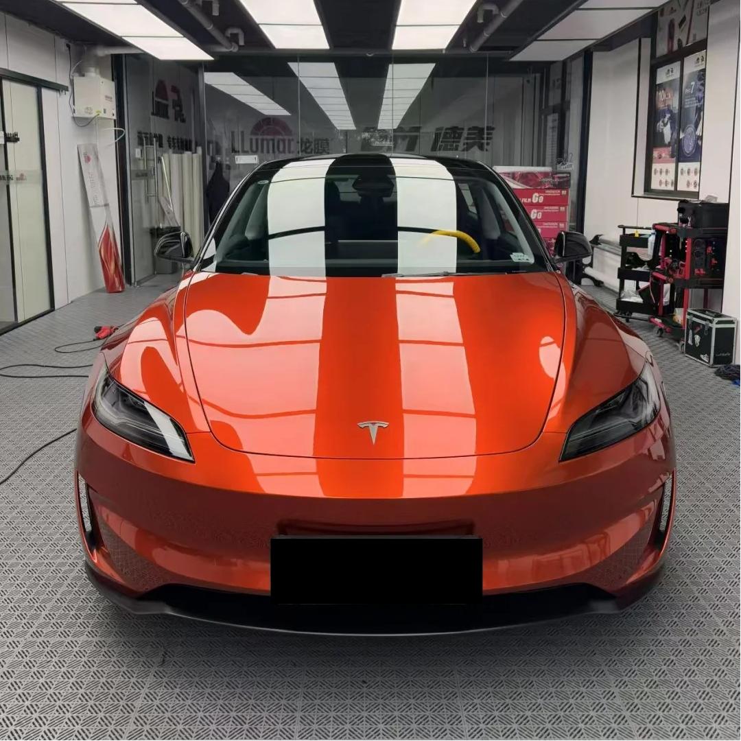 Gloss Metallic Paint Orange Car Vinyl Wrap PET
