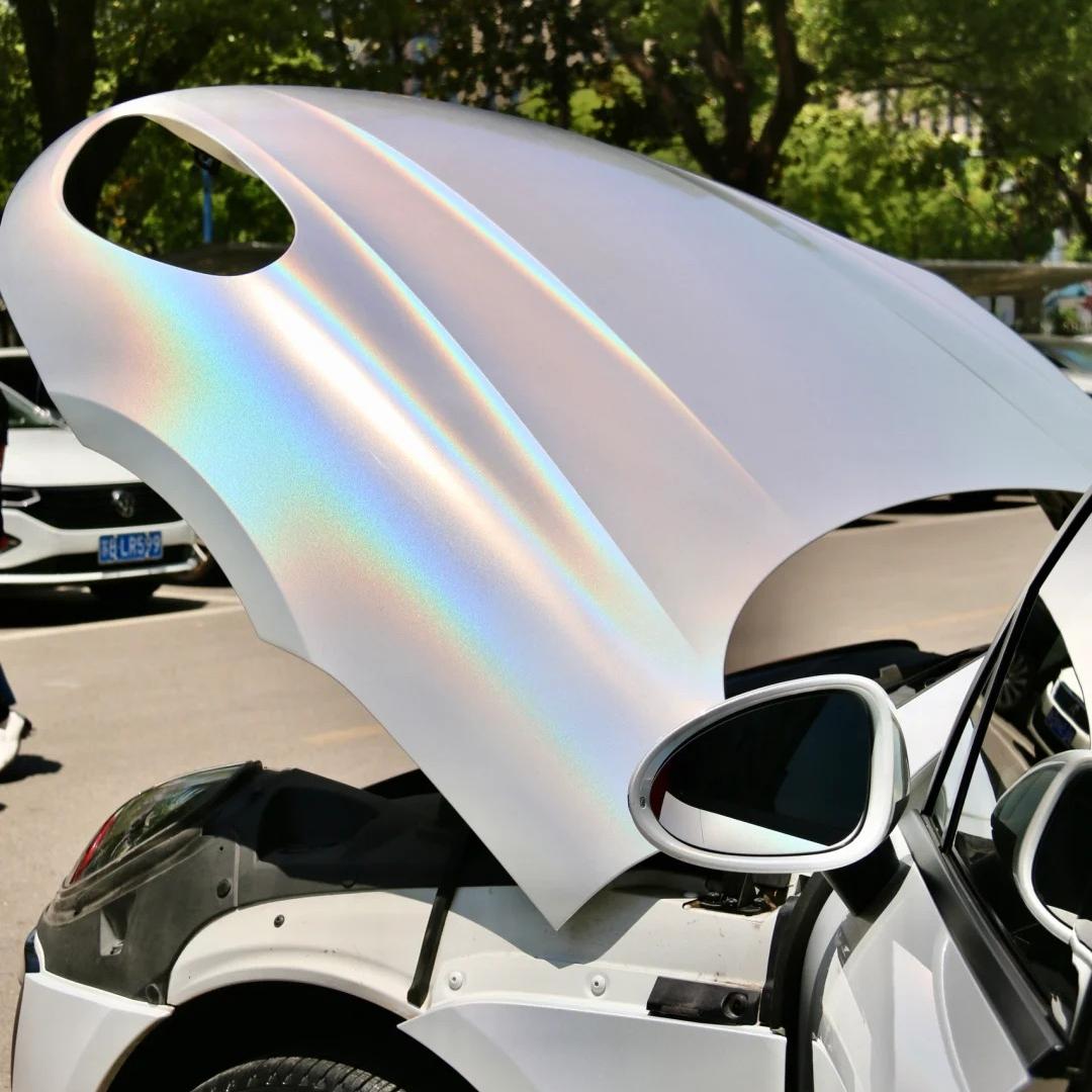 Gloss Metallic Rainbow Laser White Car Vinyl Wrap