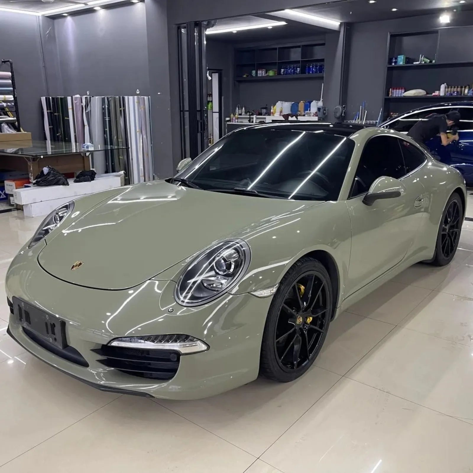 Super Glossy Khaki Green Car Vinyl Wrap PET
