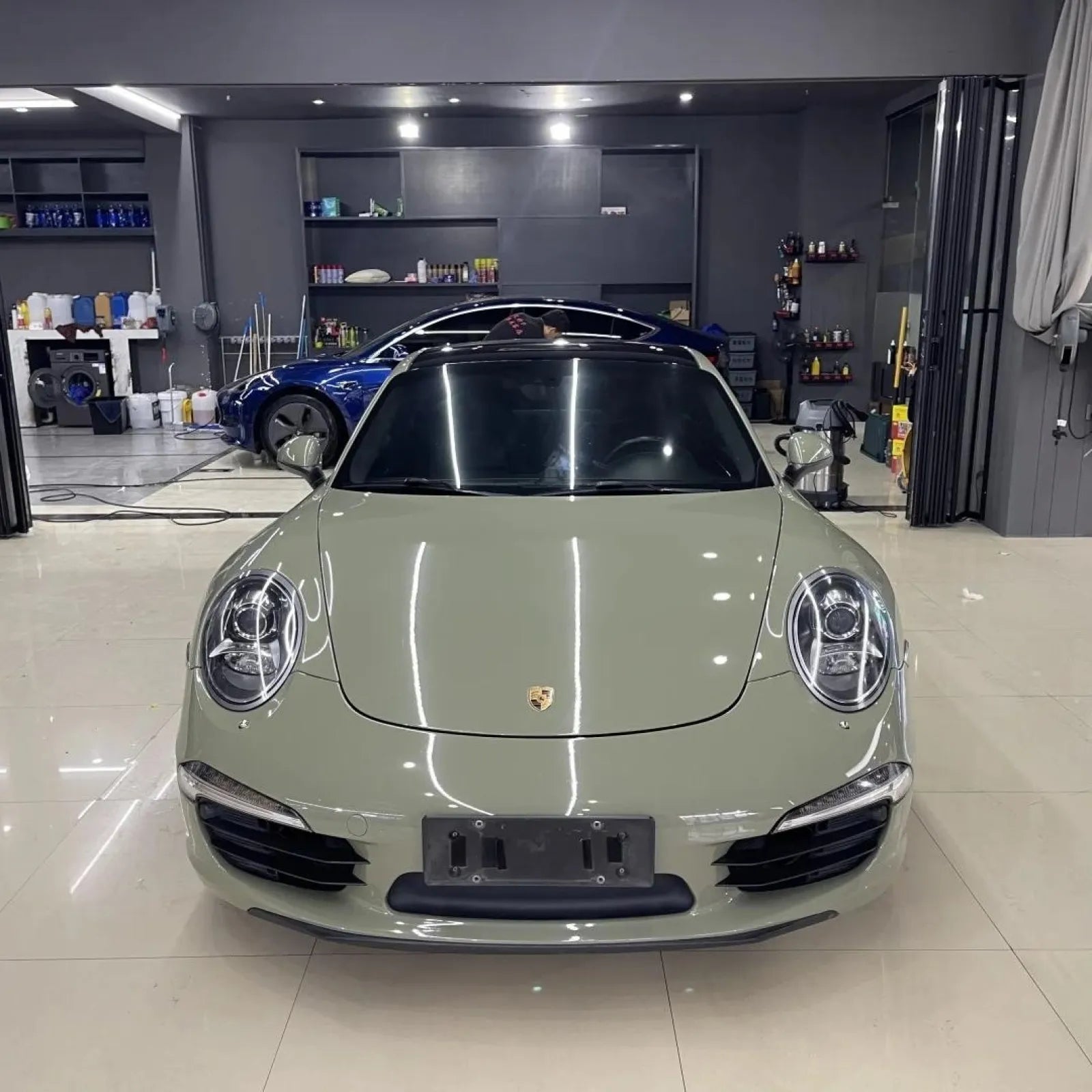 Super Glossy Khaki Green Car Vinyl Wrap PET
