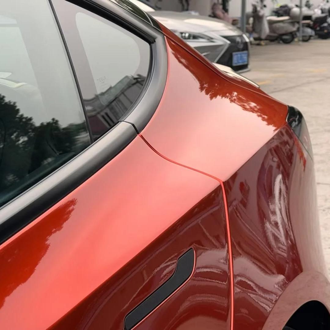 Gloss Metallic Paint Orange Car Vinyl Wrap PET