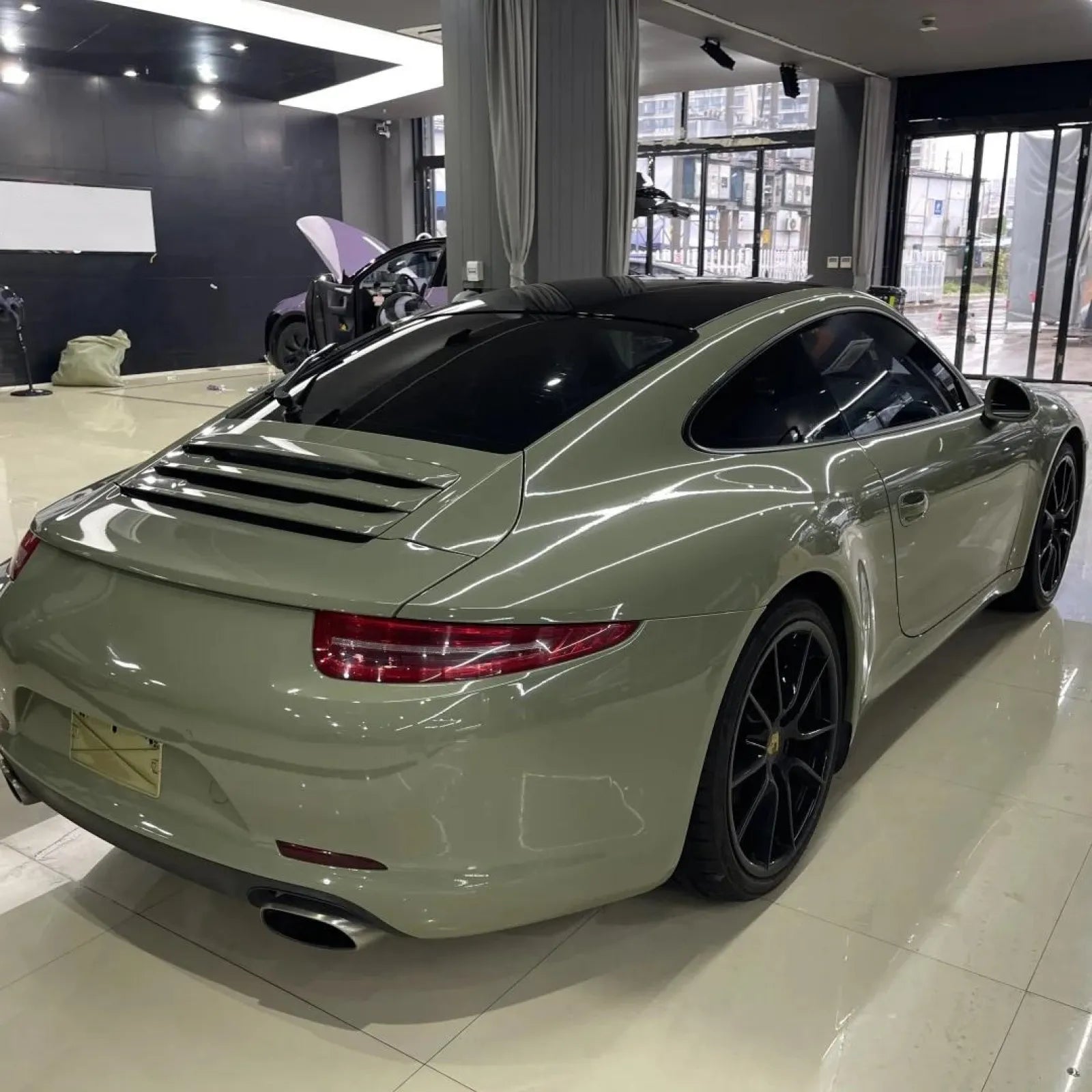 Super Glossy Khaki Green Car Vinyl Wrap PET