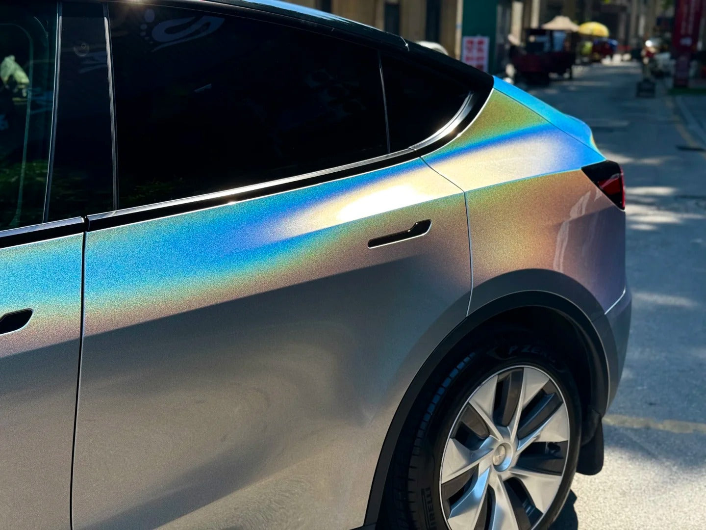 Gloss Metallic Rainbow Holographic Silver Car Vinyl Wrap PET