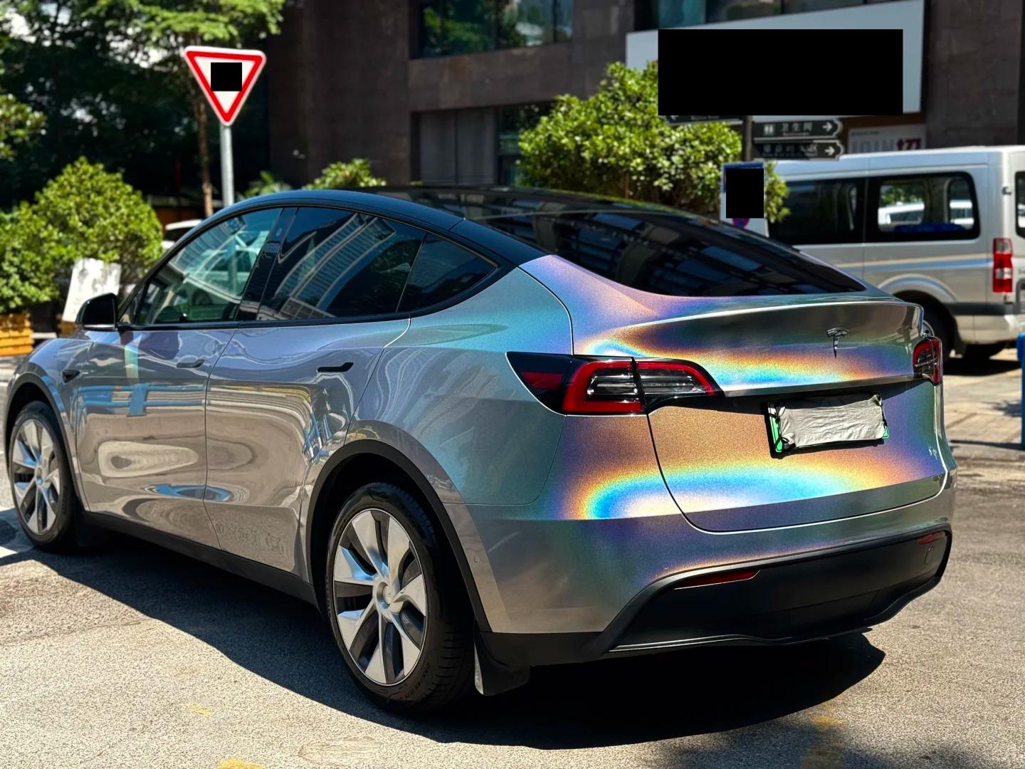 Gloss Metallic Rainbow Holographic Silver Car Vinyl Wrap PET