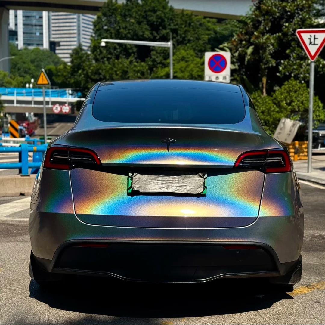 Gloss Metallic Rainbow Holographic Silver Car Vinyl Wrap PET