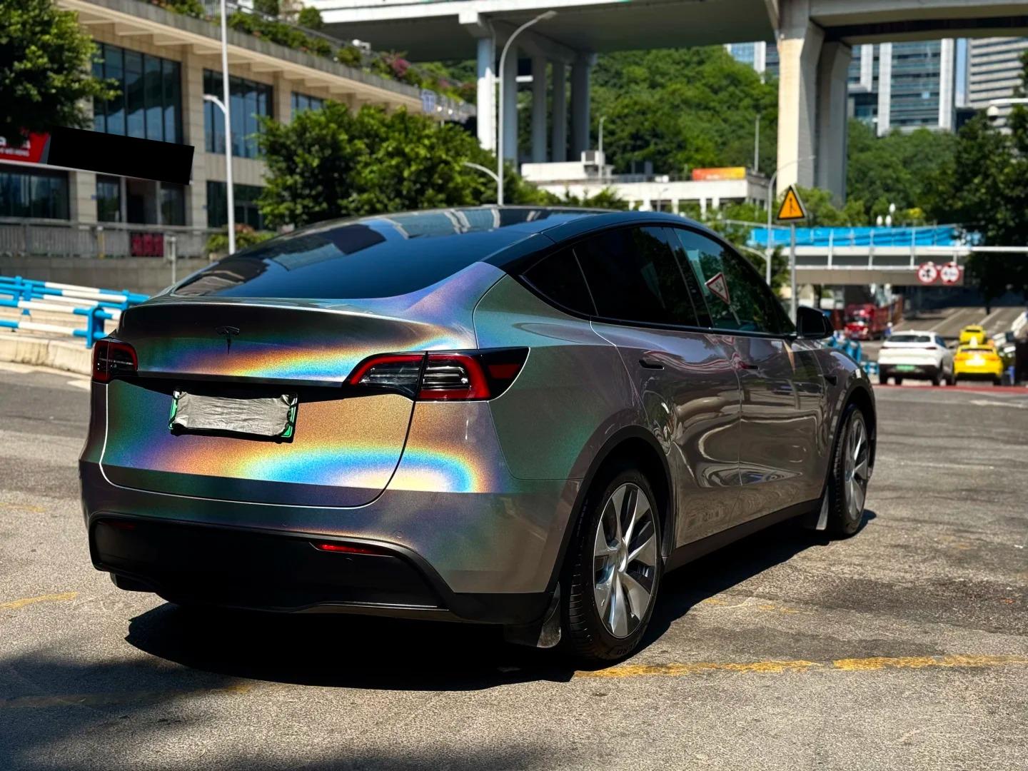 Gloss Metallic Rainbow Holographic Silver Car Vinyl Wrap PET