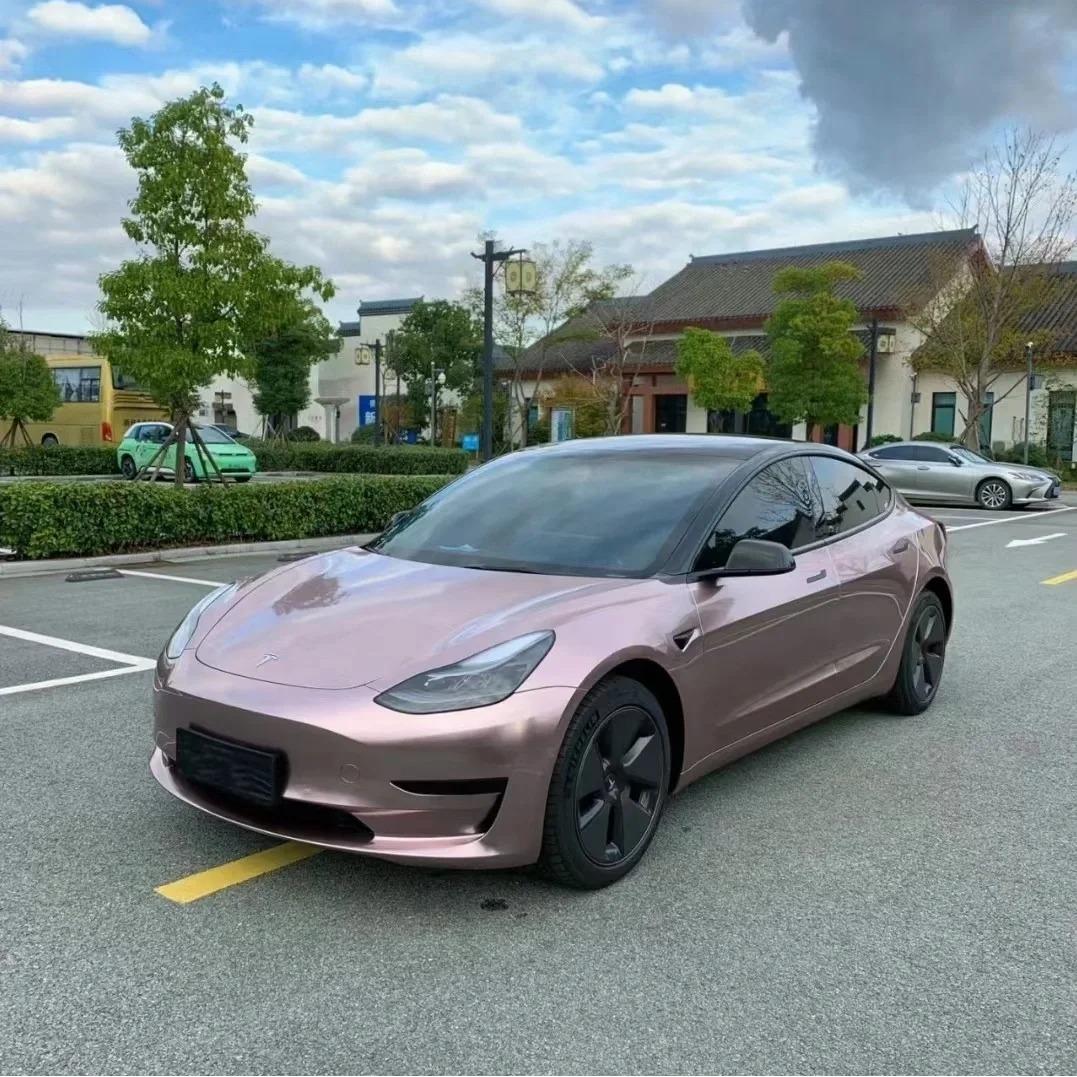 Gloss Metallic Frozen Berry Pink Car Vinyl Wrap PET