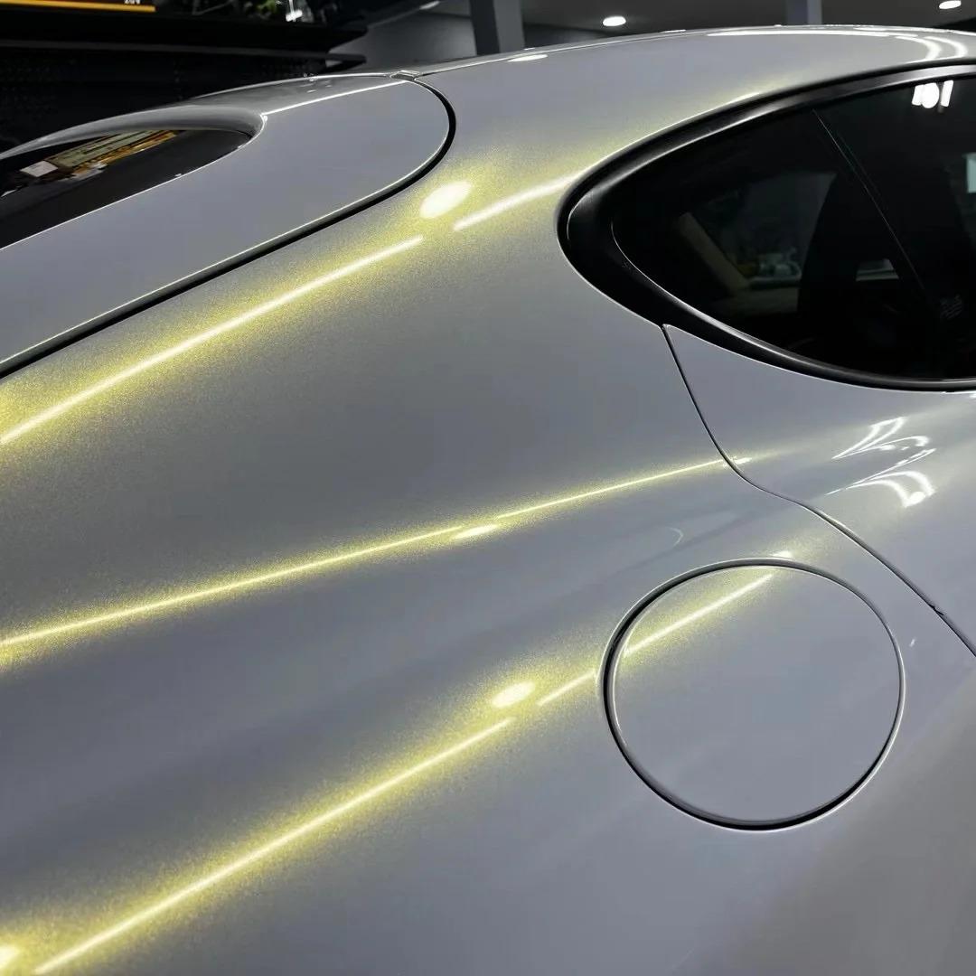 Gloss Metallic Diamond Chameleon Gold White Car Vinyl Wrap