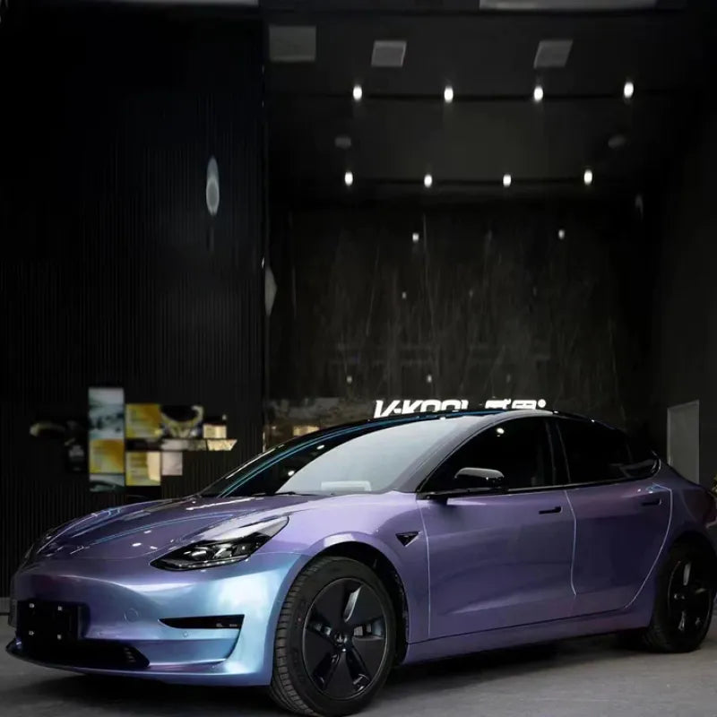 Gloss Metallic Chameleon Grey Purple Car Vinyl Wrap PET