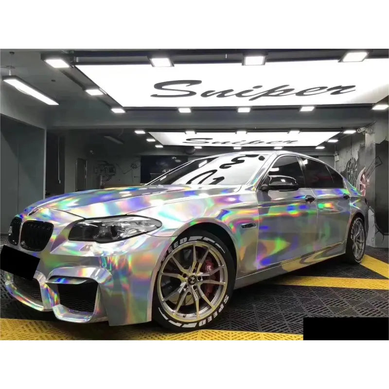 Gloss Silver Holographic Chrome Laser Car Vinyl Wrap PET
