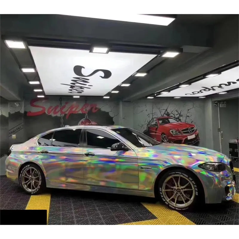 Gloss Silver Holographic Chrome Laser Car Vinyl Wrap PET