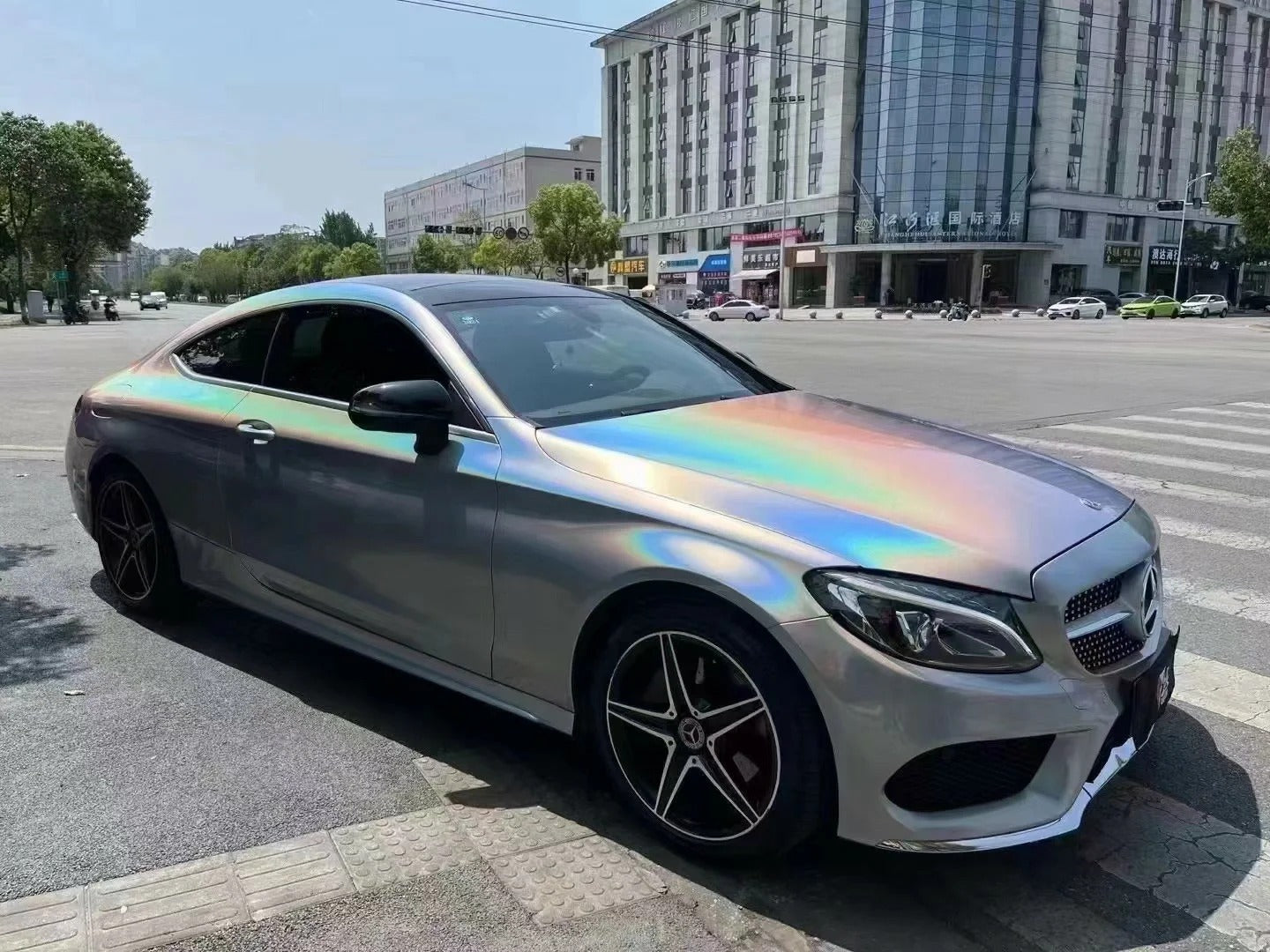 Gloss Metallic Rainbow Holographic Silver Car Vinyl Wrap PET