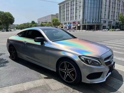 Gloss Metallic Rainbow Holographic Silver Car Vinyl Wrap PET