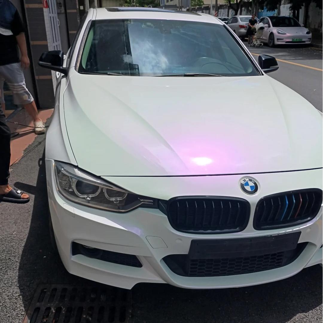 Gloss Metallic Chameleon Diamond Pink White Car Vinyl Wrap