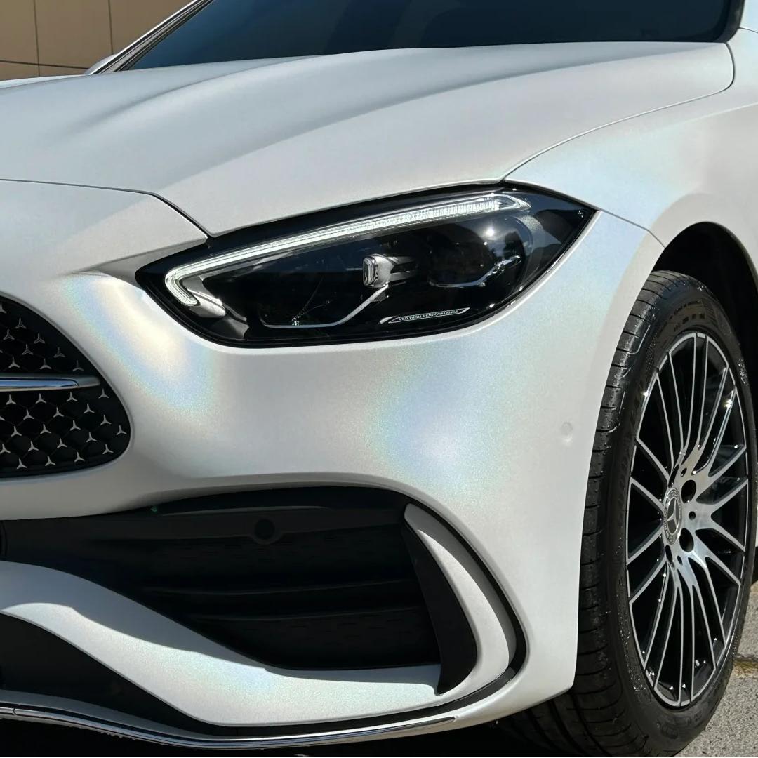 Matte Metallic Rainbow Laser White Car Vinyl Wrap PET