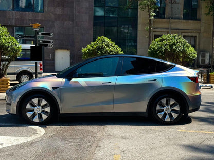 Gloss Metallic Rainbow Holographic Silver Car Vinyl Wrap PET