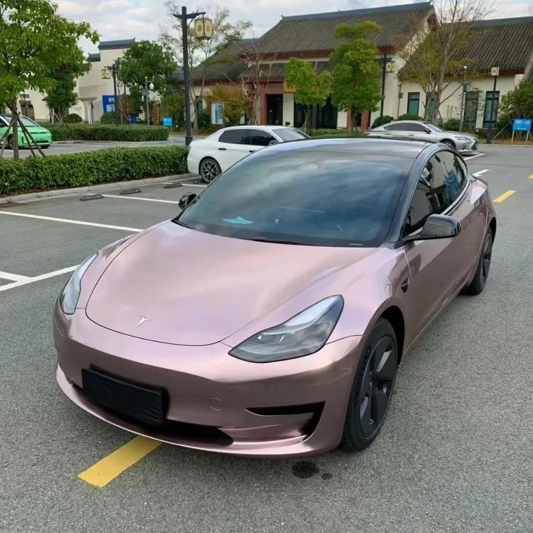 Gloss Metallic Frozen Berry Pink Car Vinyl Wrap PET