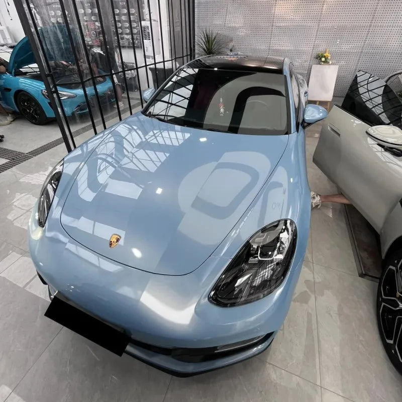 Gloss Metallic Porsche Ice Blue Car Vinyl Wrap PET